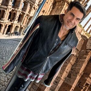 Armani Exchange vintage leather cafe racer biker jacket - good used condition